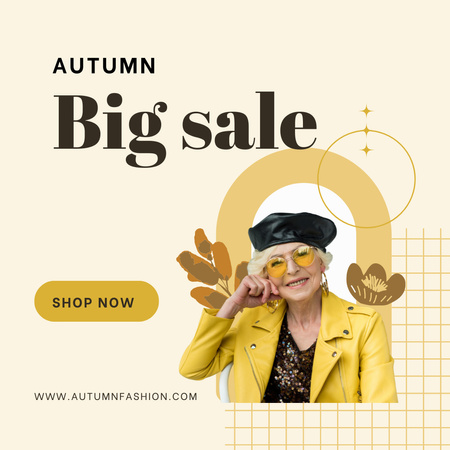 Designvorlage Big Fall Sale Advertisement with Stylish Older Woman für Instagram