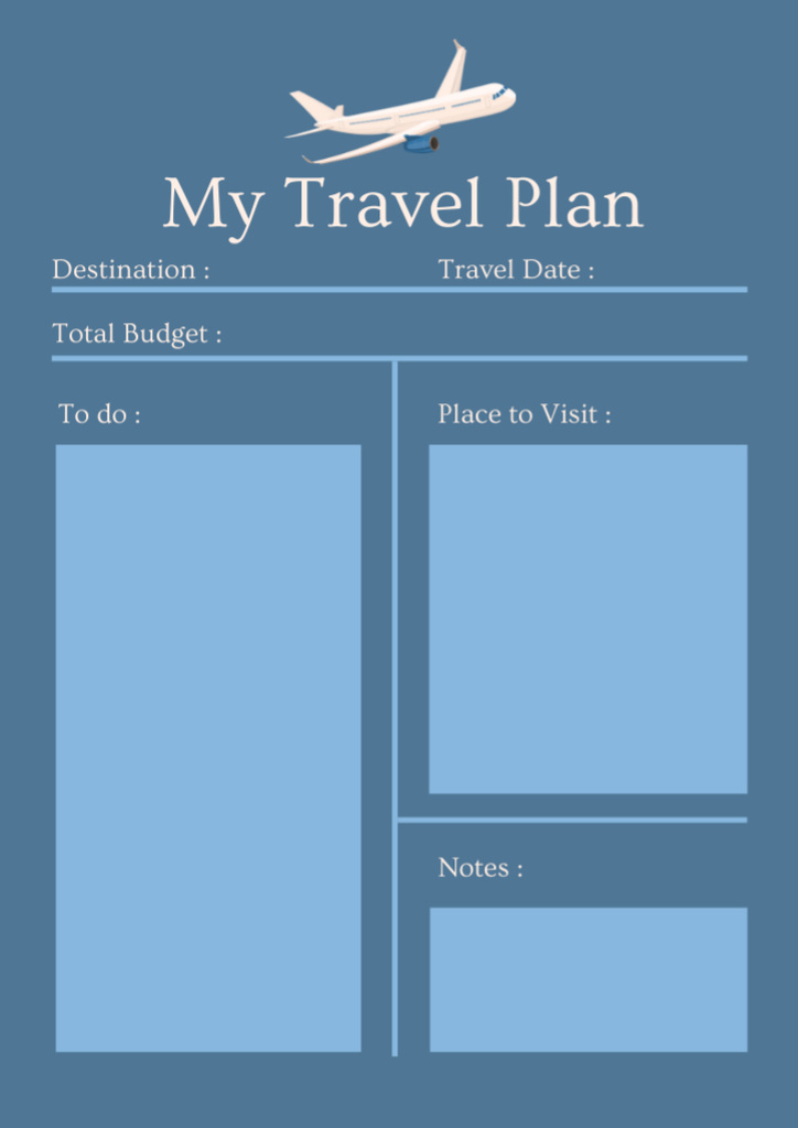 Travel Notes on Blue with Airplane Schedule Planner Πρότυπο σχεδίασης