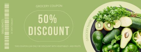Grocery Store Ad with Ripe Appetizing Green Vegetables Coupon Design Template