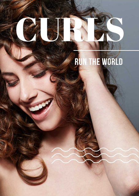 Plantilla de diseño de Curls Care Tips with Woman with Shiny Hair Poster 