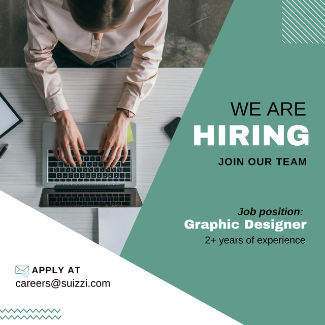 Vacancy Ad with Woman Using Laptop Instagram Design Template