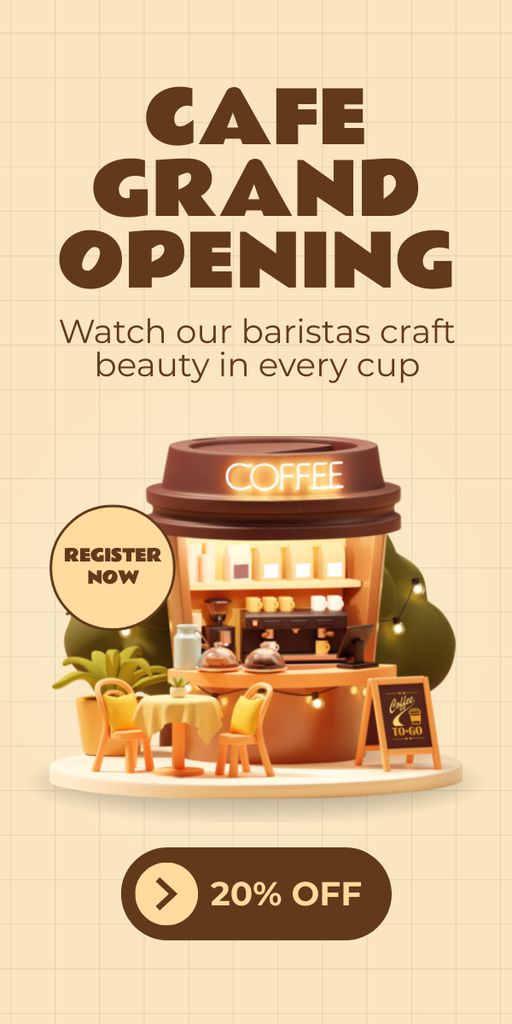Cafe  In Shape Of Cup Grand Opening With Discount Graphic Design Template