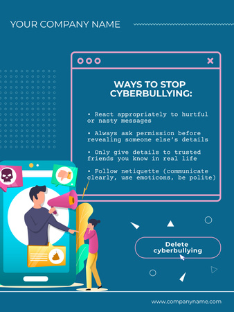 Designvorlage Stoppen Sie Cybermobbing-Werbung auf Blau für Poster US