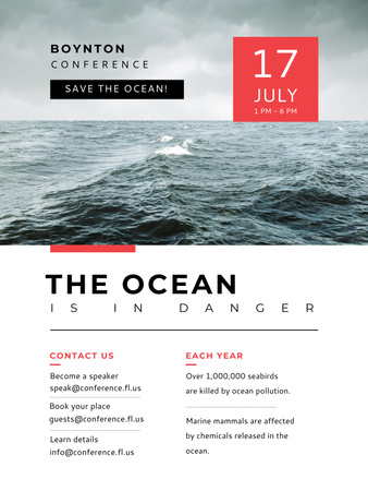 Plantilla de diseño de Ecology Conference Stormy Sea Waves Poster US 