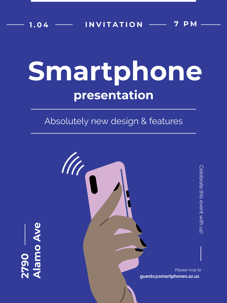 New Smartphone Presentation Announcement in Blue Poster US Design Template