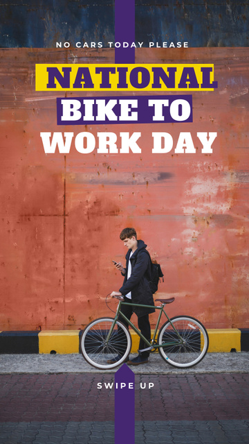 Bike to Work Day Man with bicycle in city Instagram Story tervezősablon