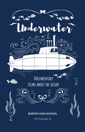 Underwater Documentary Film With Submarine Invitation 5.5x8.5in Design Template
