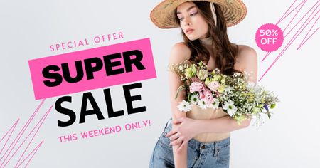 Template di design Spring Look With Discount And Blooming Flowers Facebook AD