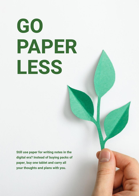 Plantilla de diseño de Paper Saving Concept with Hand with Paper Tree Poster 