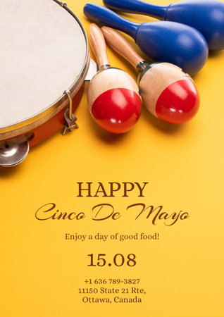 Cinco de Mayo Greeting with Maracas and Tambourine Poster Design Template