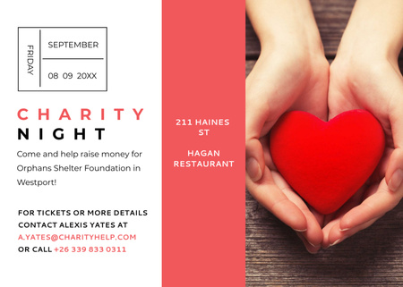 Charity event Hands holding Heart in Red Postcard 5x7in Šablona návrhu