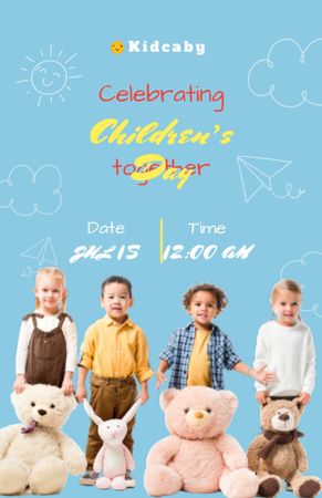 Designvorlage Kindertagsfeier mit Kindern und niedlichen Spielzeugen für Invitation 5.5x8.5in
