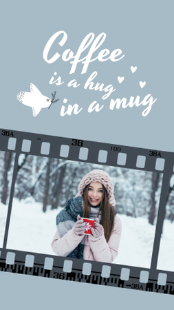 Platilla de diseño Woman with Cup in Snowy Forest Instagram Story