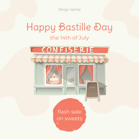 Happy Bastille Day Holiday Greeting Instagram Design Template
