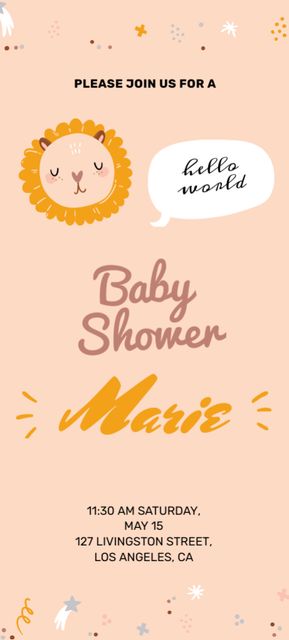 Baby Shower Party Alert With Cute Lion on Beige Invitation 9.5x21cmデザインテンプレート