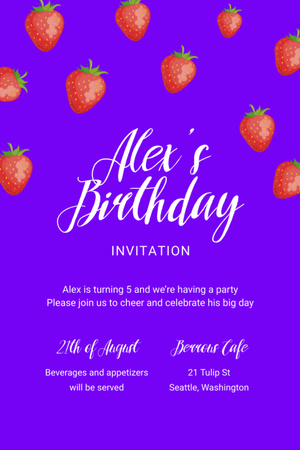 Birthday Party Announcement with Falling Raspberries Invitation 6x9in Design Template