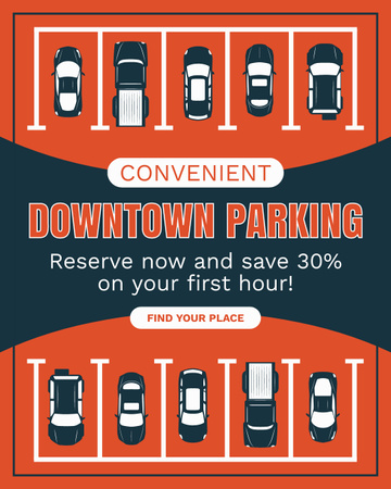 Reserve Downtown Parking with Discount Instagram Post Vertical Design Template