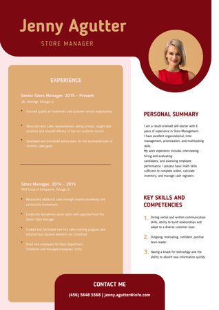 Skills and Experience of Store Manager Resume Design Template