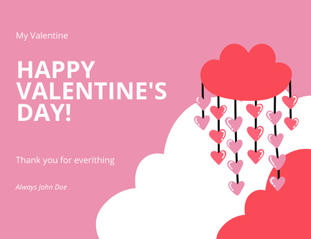 Template di design Happy Valentine's Day Greeting with Red Cloud with Hearts Thank You Card 5.5x4in Horizontal