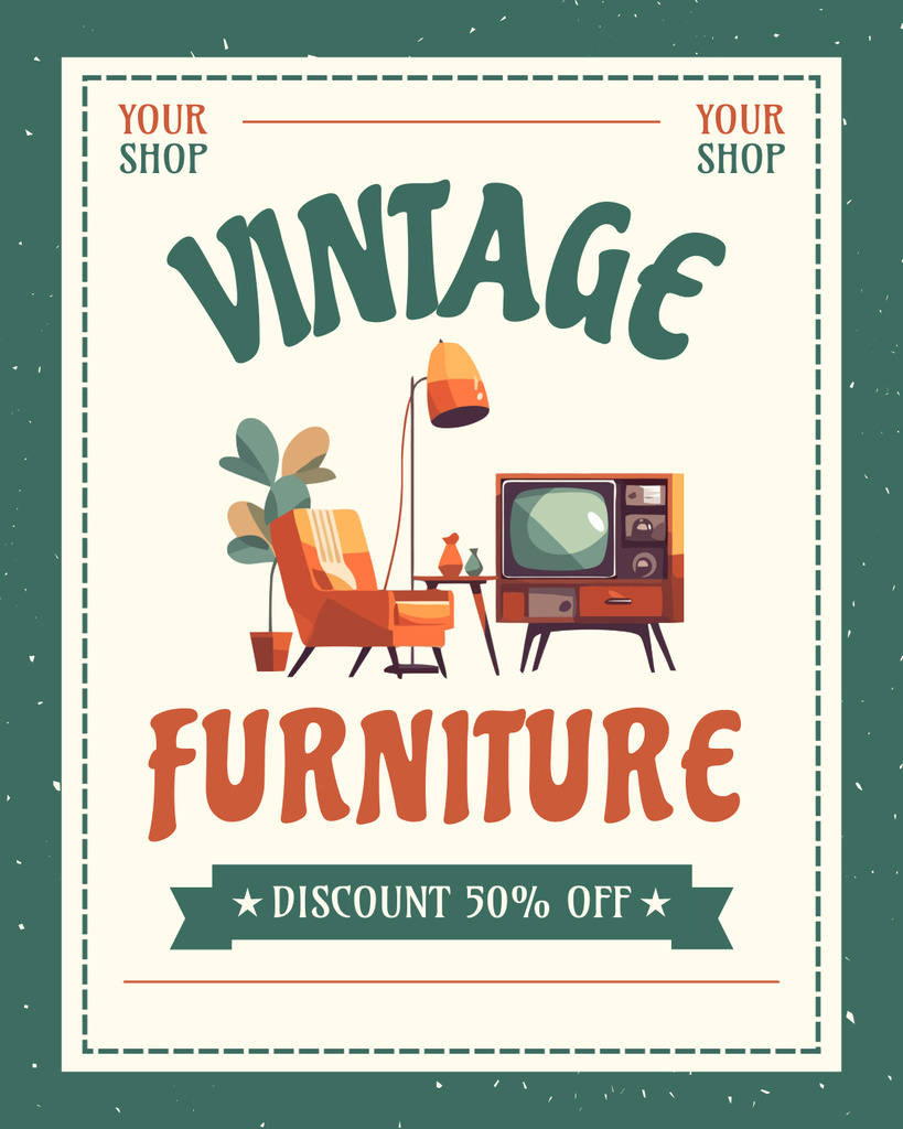 Designvorlage Amazing Furniture Pieces At Discounted Rates In Antique Shop für Instagram Post Vertical