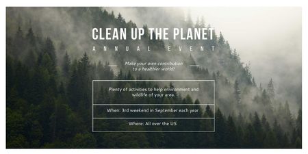 Ecological Event Announcement with Foggy Forest View Twitter Design Template