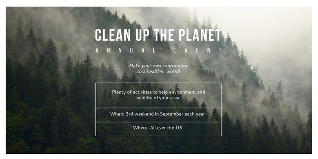 Ecological Event Announcement with Foggy Forest View Twitter tervezősablon