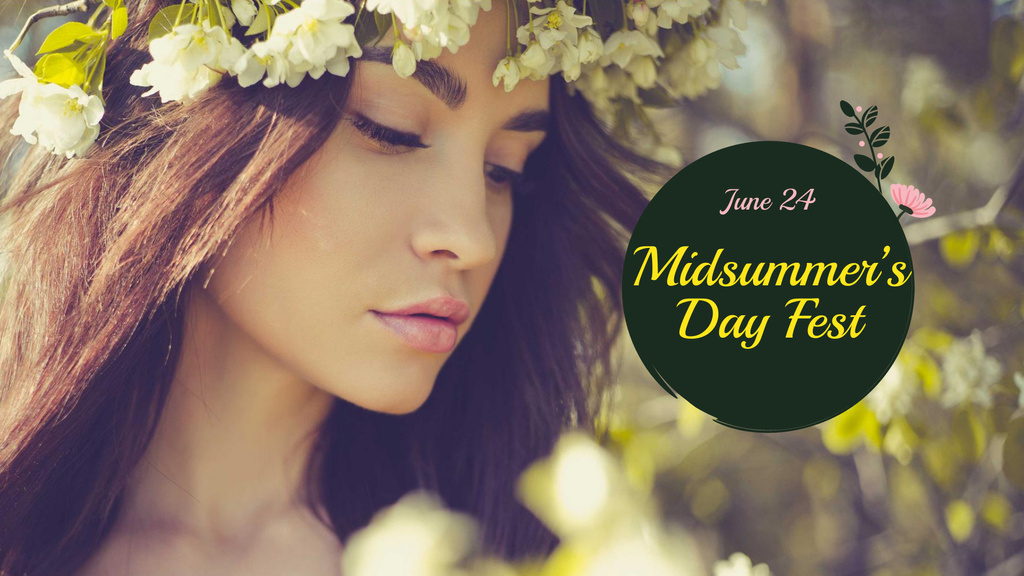 Midsummer Day Festival with Woman in Flower Wreath FB event cover Design Template