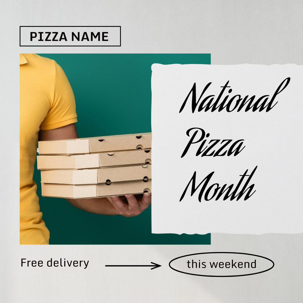 Delivery Man Holding Cardboard Pizza Boxes Instagram Design Template