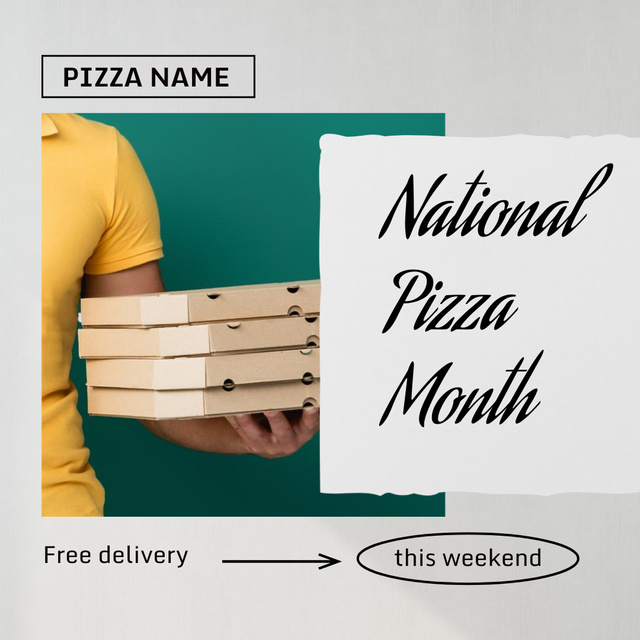 Designvorlage Delivery Man Holding Cardboard Pizza Boxes für Instagram