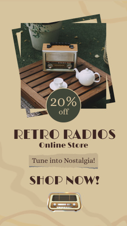 Designvorlage Retro-Radio-Angebot online im Antiquitätengeschäft für Instagram Video Story