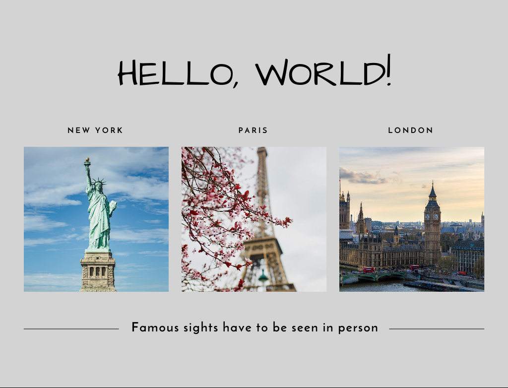 Travel Tour Offer to Famous Sights on Grey Postcard 4.2x5.5in – шаблон для дизайна
