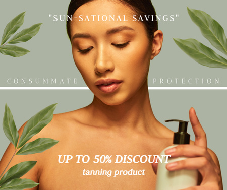 Young Woman Applying Safe Tanning Lotion Facebook Design Template