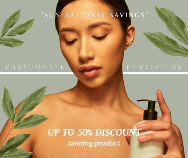 Young Woman Applying Safe Tanning Lotion Facebookデザインテンプレート