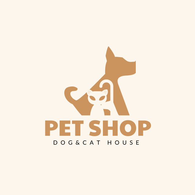 Pet Shop Ad with Cute Dog and Cat Logo 1080x1080pxデザインテンプレート