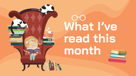Designvorlage Cute Little Girl in Big Armchair Reading Book für Youtube Thumbnail