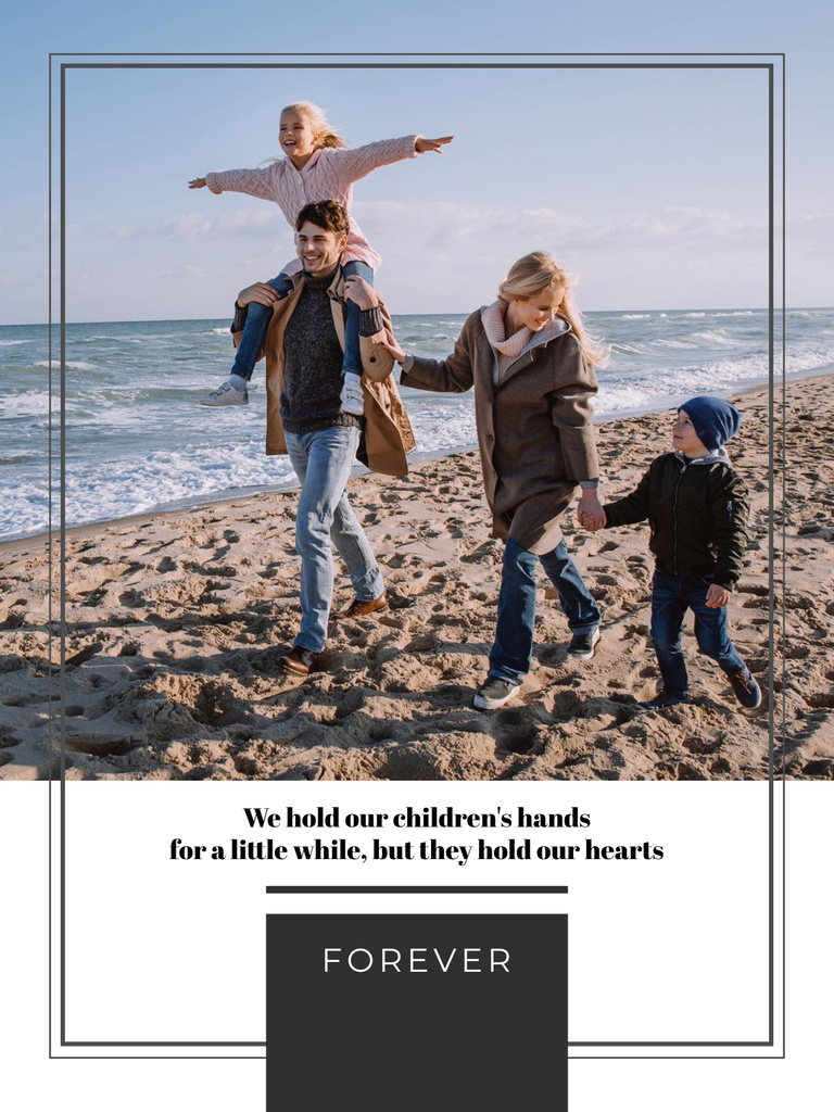 Parents with Kids having fun at seacoast Poster US – шаблон для дизайну