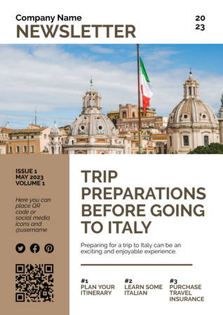 Ontwerpsjabloon van Newsletter van Aanbieding van vakantie in Italië