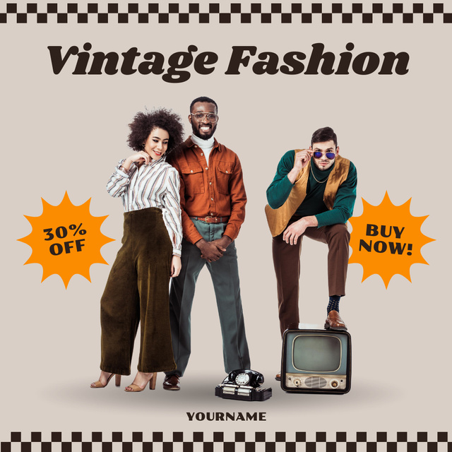 Stylish hipsters on vintage fashion Instagram AD Design Template