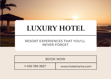 Ontwerpsjabloon van Postcard 5x7in van Luxury Hotel Service Offer With Scenic Sunset