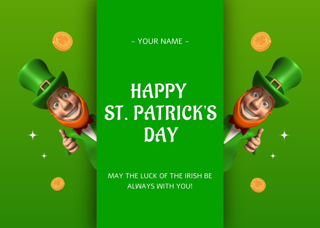 Cheerful St. Patrick's Day Message With Leprechaun Card Design Template