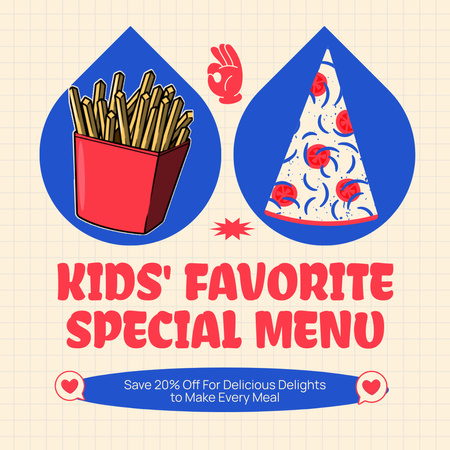Modèle de visuel Publicité du menu spécial préféré des enfants - Instagram AD