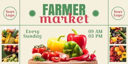 Ontwerpsjabloon van Twitter van Collage met producten te koop op de boerenmarkt