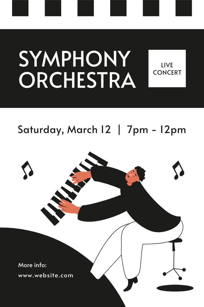 Concert of Symphony Orchestra with Pianist Pinterest Design Template