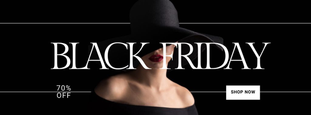 Modèle de visuel Black Friday Sale with Woman in Black - Facebook cover