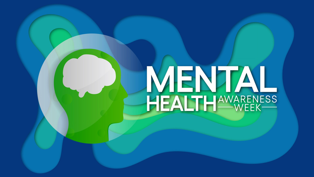 Announcement of Mental Health Awareness Week with Person Profile Zoom Background Modelo de Design