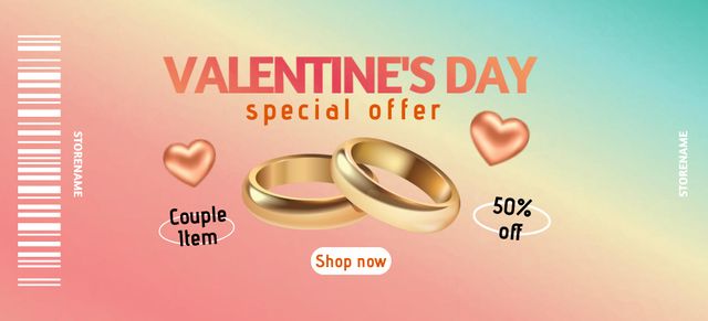 Ontwerpsjabloon van Coupon 3.75x8.25in van Special Offer Discounts on Jewelry for Valentine's Day