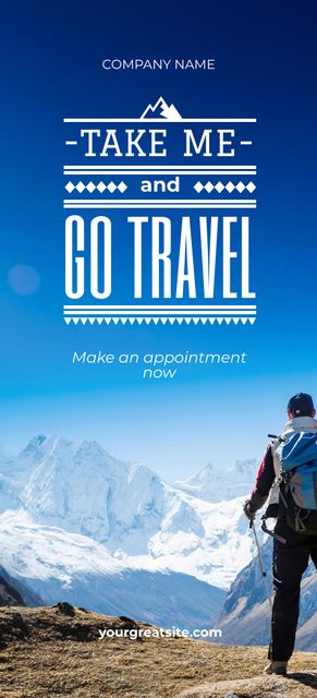 Winter Tour inspiration Hiker in Snowy Mountains Flyer 3.75x8.25in Šablona návrhu
