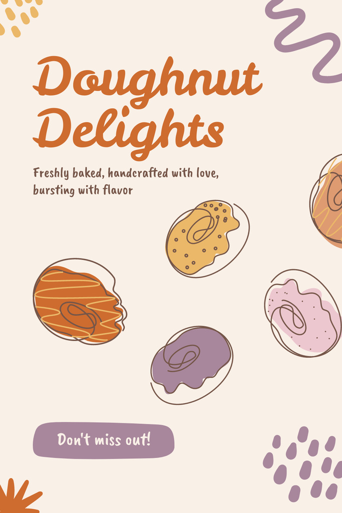 Doughnut Delights Special Promo with Illustration Pinterest Design Template
