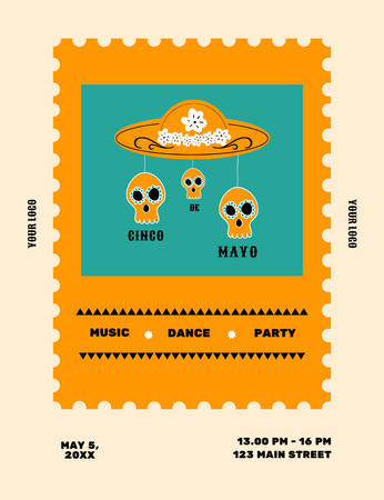 Platilla de diseño Celebration Announcement Cinco de Mayo with Skulls Invitation 13.9x10.7cm