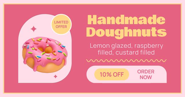 Handmade Doughnut Shop Ad with Discount in Pink Facebook AD Πρότυπο σχεδίασης